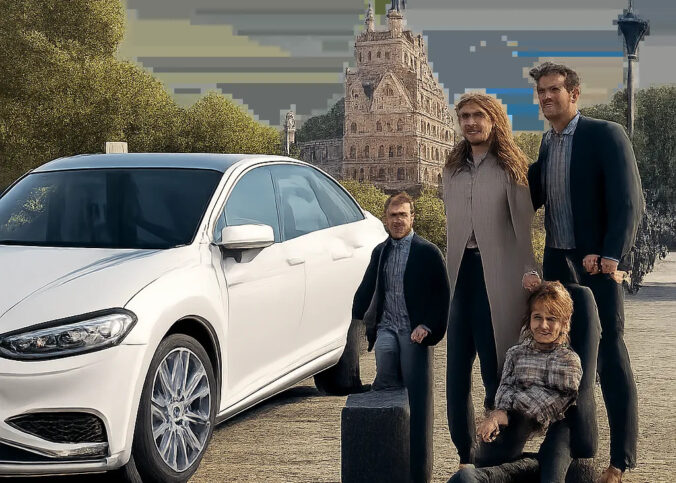 Illustration d’un taxi prêt à accueillir une famille pour un transfert vers Disneyland Paris. Ambiance moderne, rassurante et professionnelle, adaptée aux voyageurs avec bagages.